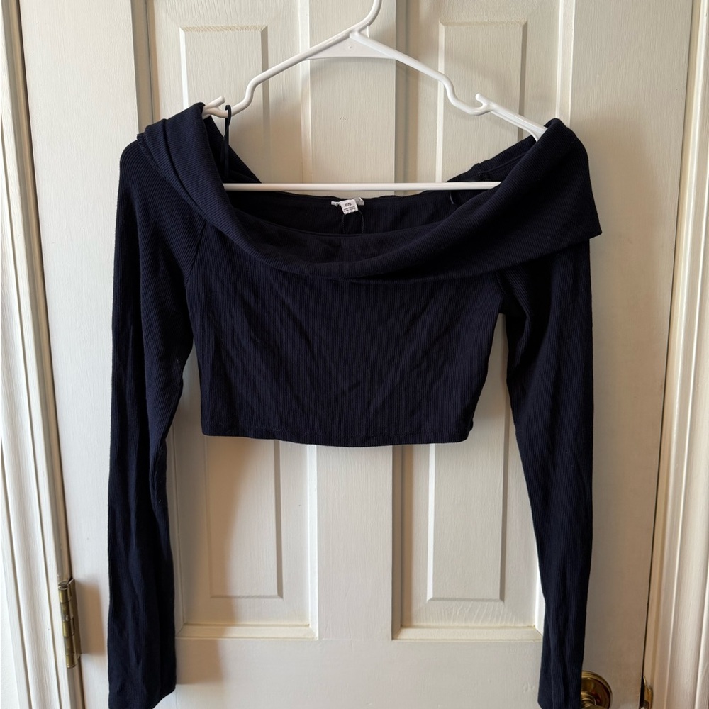 Garage Dark Blue Off-Shoulder Crop Top